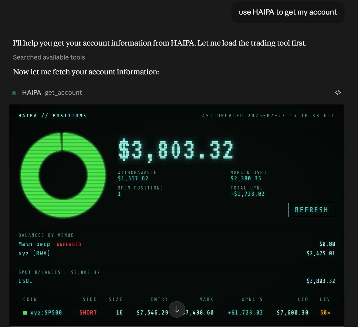 HAIPA get account result